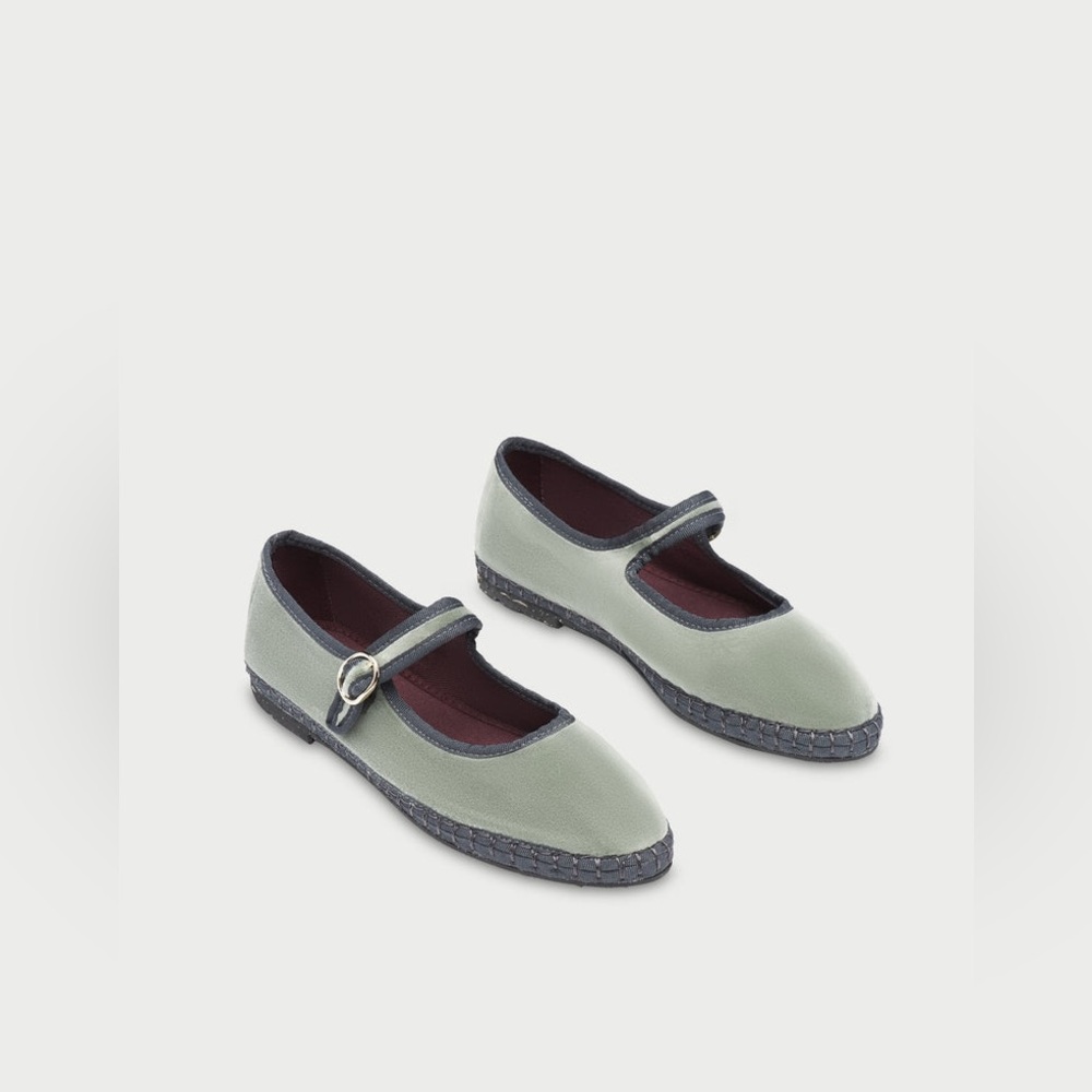 Nib Flabelus Prynne Green Velvet Mary Jane Flats Size: 35